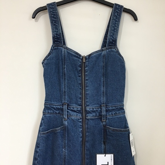 Almost Famous Denim Blue High Rise Straight Leg Zip Up Front Overalls - Picture 6 of 16